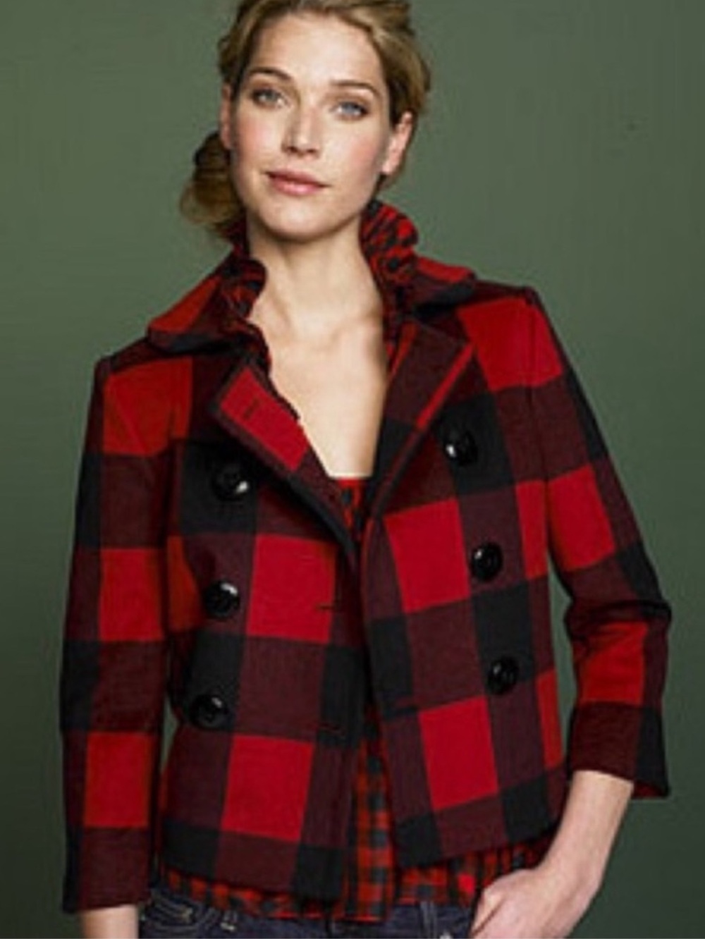 J. Crew Buffalo Plaid check Seberg pea coat jacket Size 4 Wool